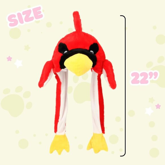 Kids Cardinal Animal Hat with Ears Moving Jumping Pop Up Beating Plush Holiday - Picture 6 of 9